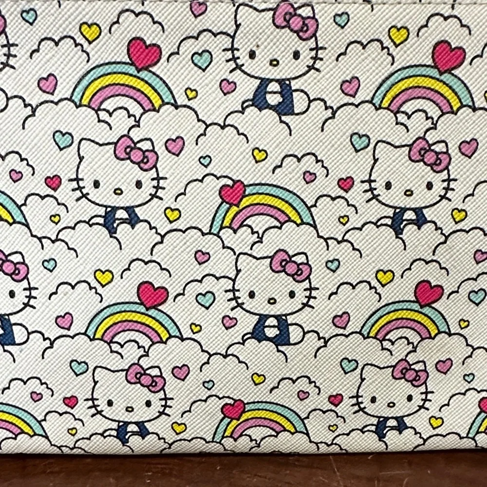 HELLO KITTY Sanrio Rainbow Pencil Pouch Black Lining 9” x 5”